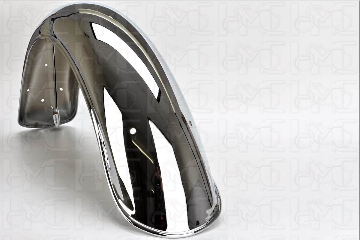 マッドジョンソン FRONT MUDGUARD WITH WELDED CENTRE STAYS, CHROME. (For bare metal