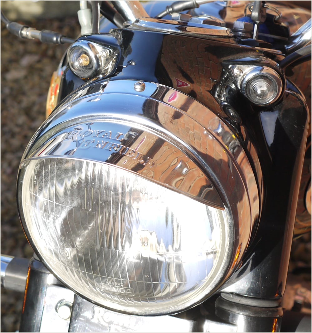 HEADLAMP PEAK STAINLESS EMBOSSED WITH ROYAL ENFIELD